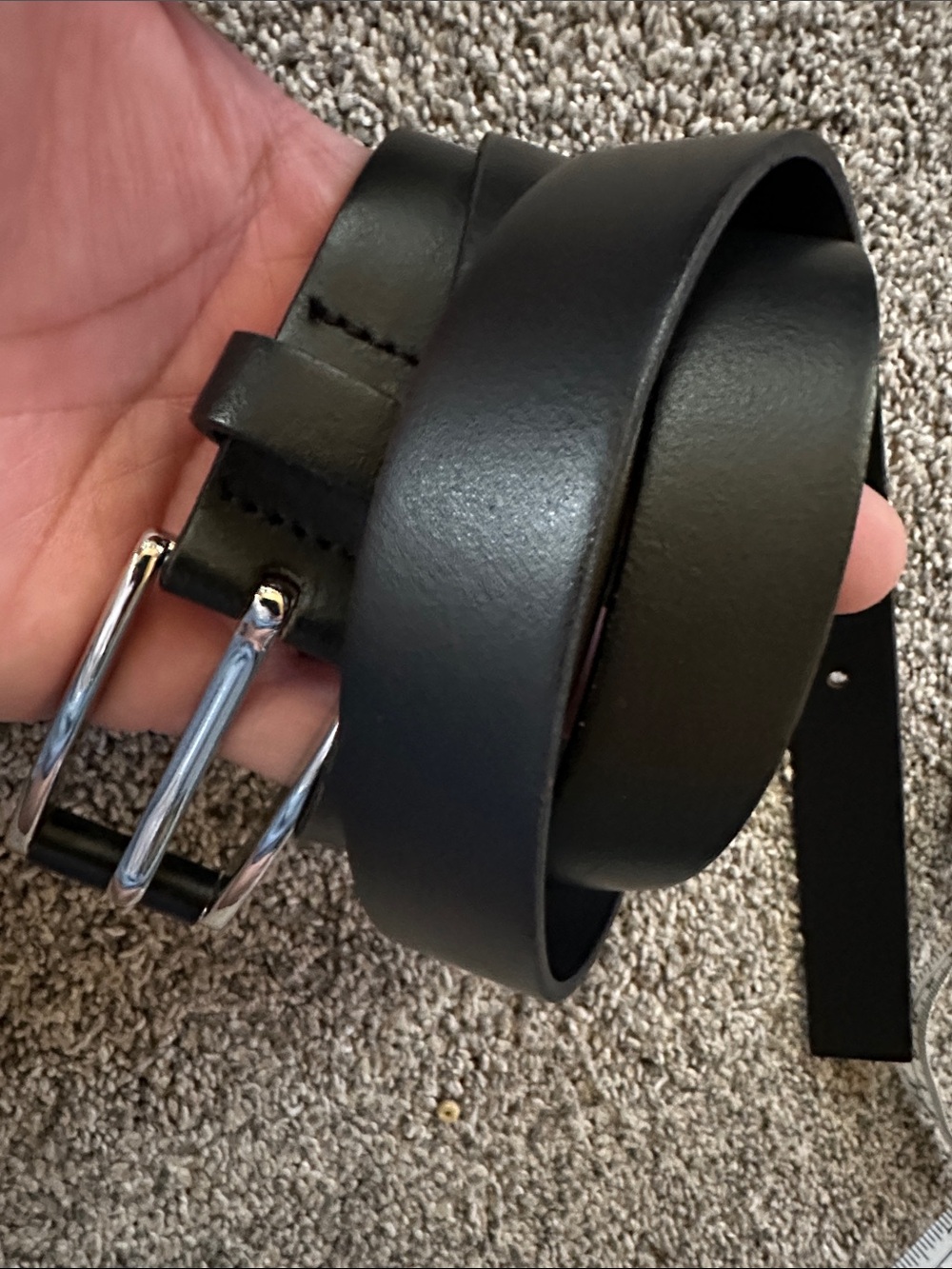 Eddie Bauer Men's Black Leather Belt with Silver Buckle